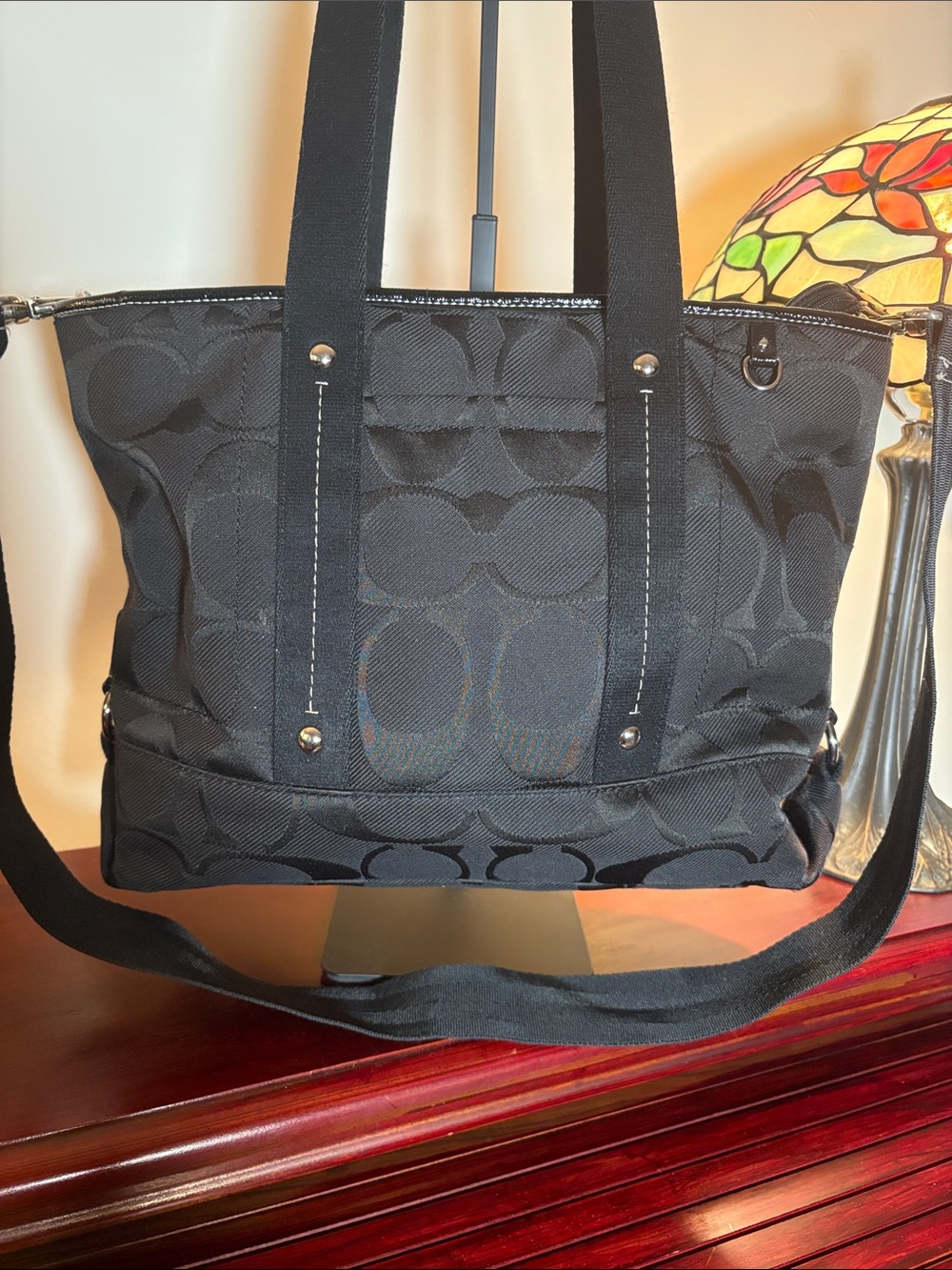 Coach Black Signature Jacquard Tote with Adjustable Strap
